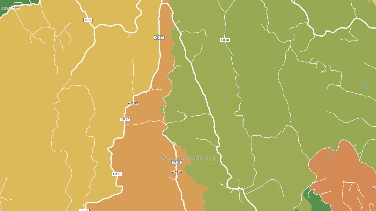 Heizer, WV Map of Vehicle Theft Rates