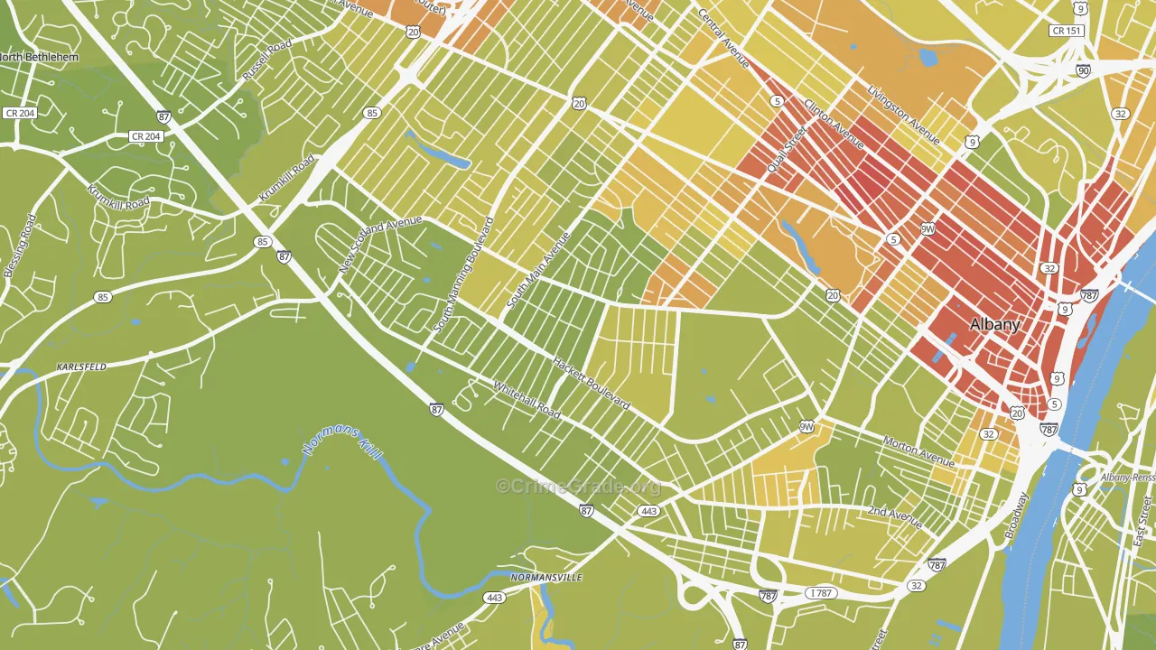 Helderberg, Albany, NY Map of Vehicle Theft Rates
