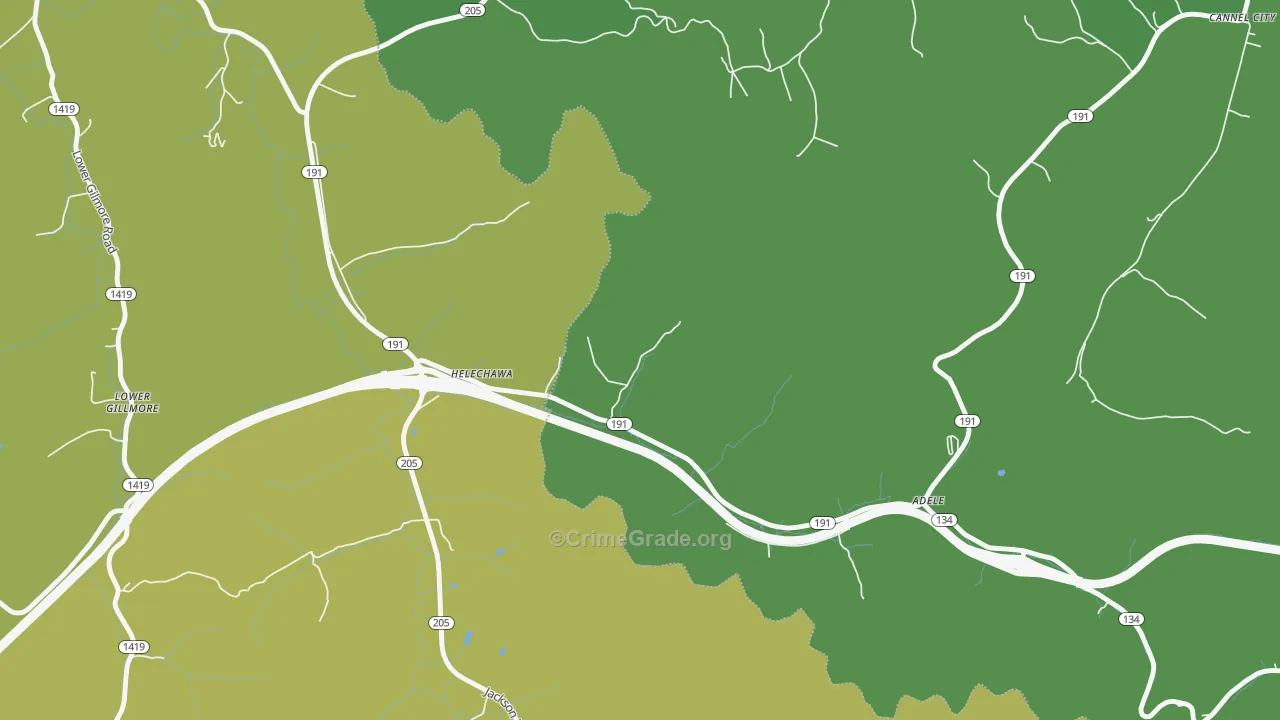 Helechawa, KY Map of Vehicle Theft Rates
