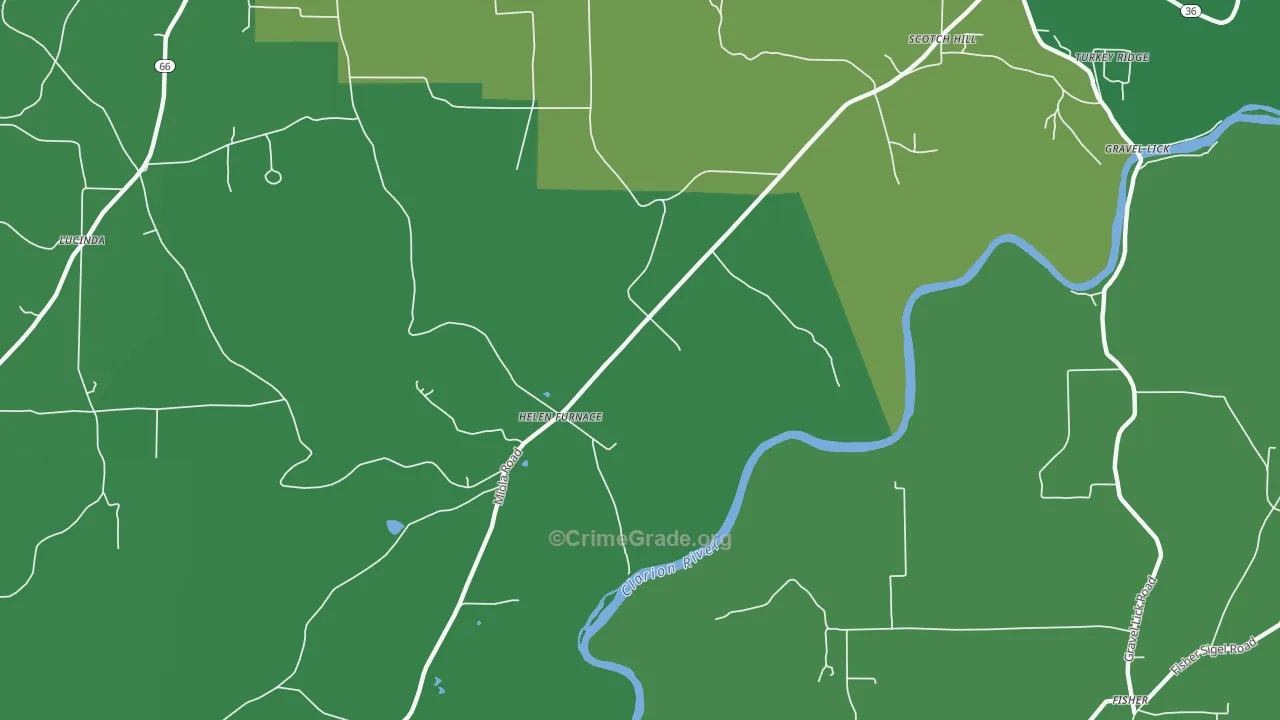 Helen Furnace, PA Map of Vehicle Theft Rates