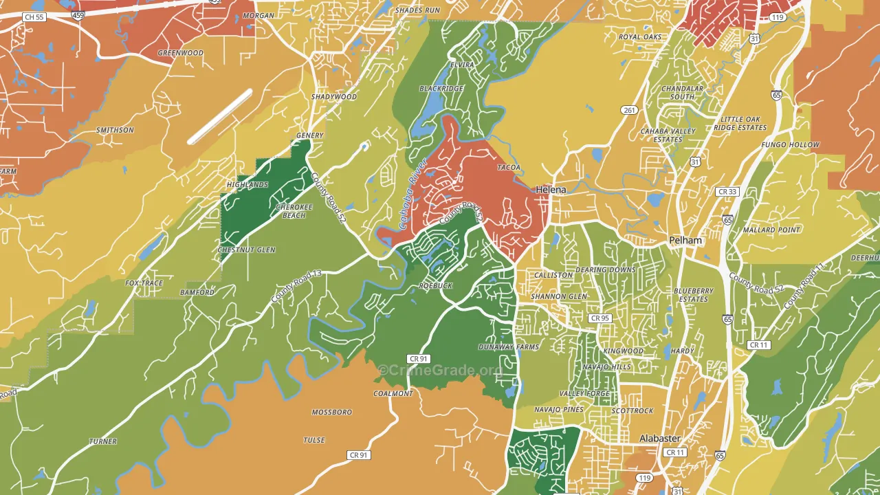 Helena, AL Map of Vehicle Theft Rates