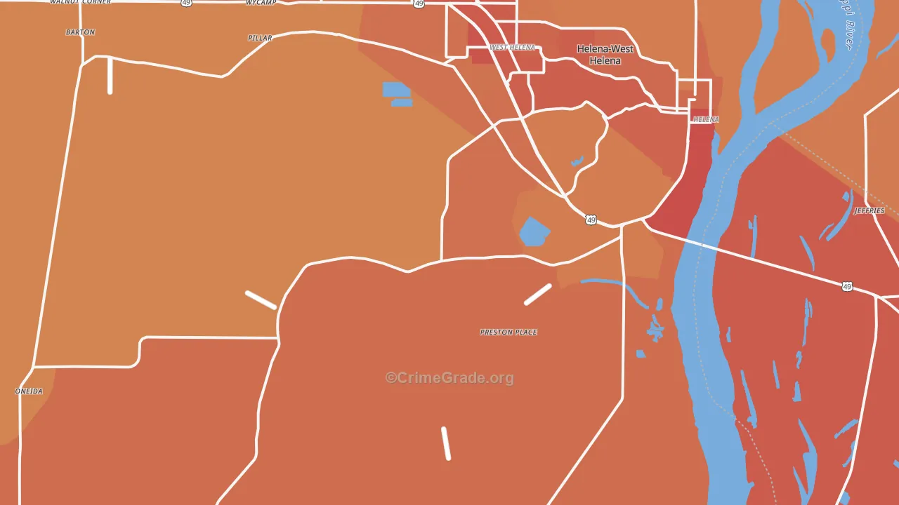 Helena, AR Map of Vehicle Theft Rates