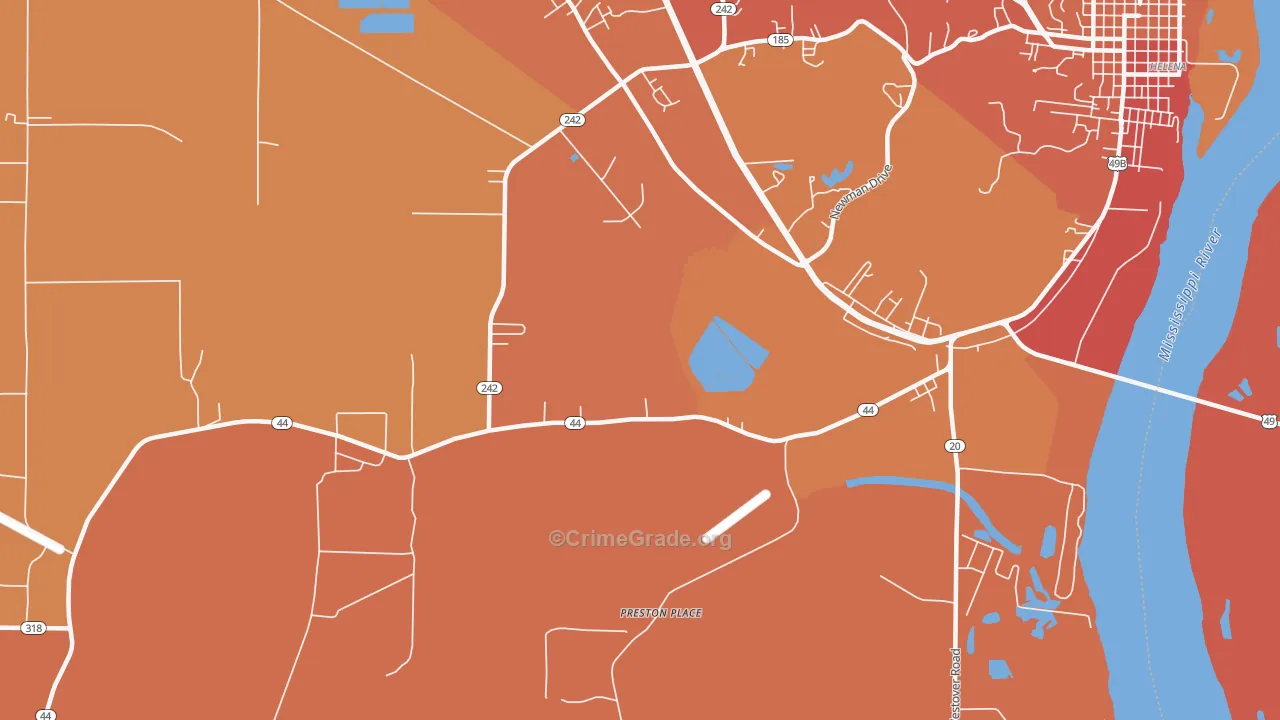 Helena Crossing, AR Map of Vehicle Theft Rates