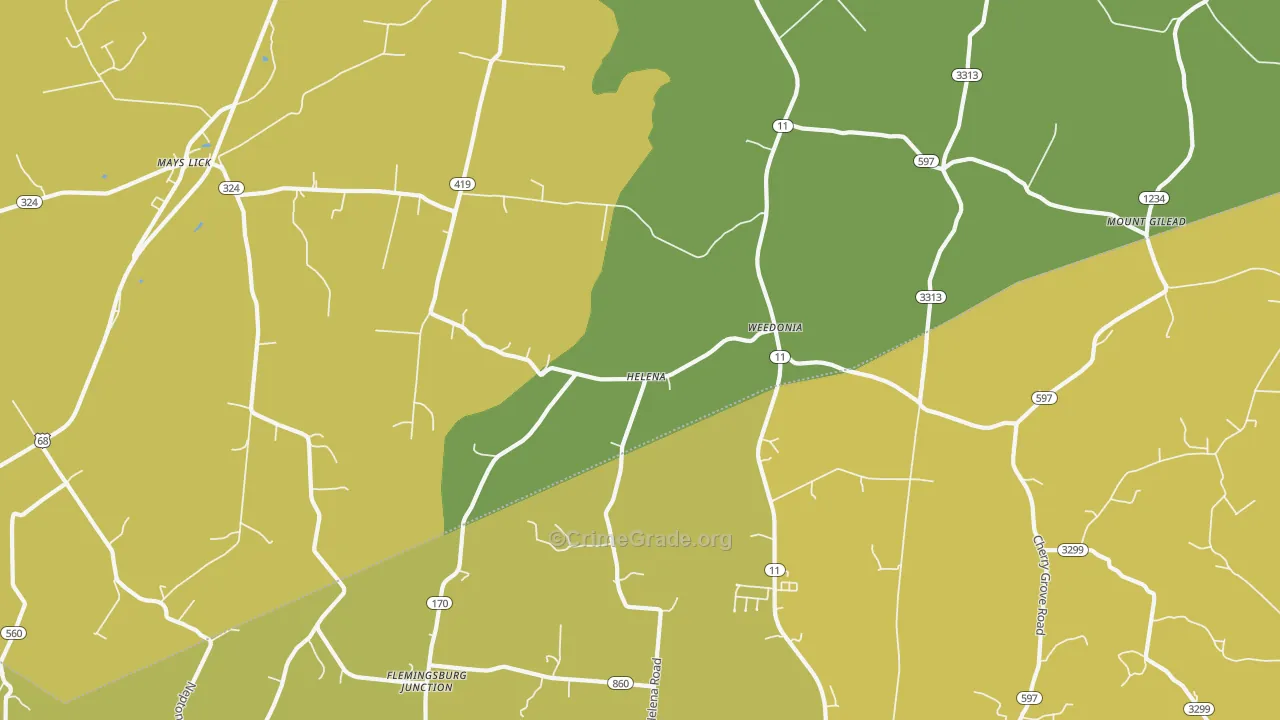 Helena, KY Map of Vehicle Theft Rates