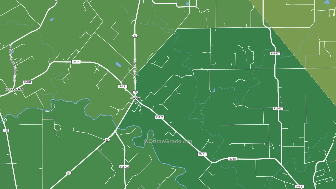 Helena, TX Map of Vehicle Theft Rates