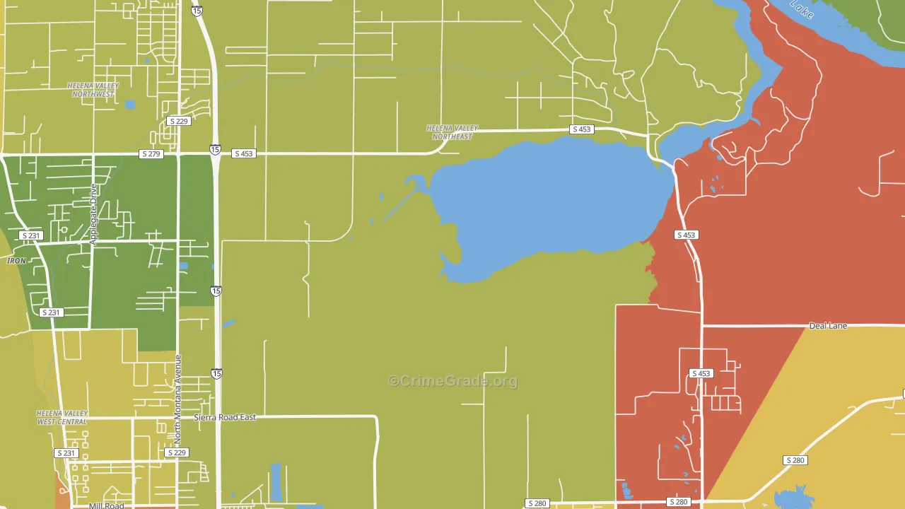 Helena Valley Northeast, MT Map of Vehicle Theft Rates