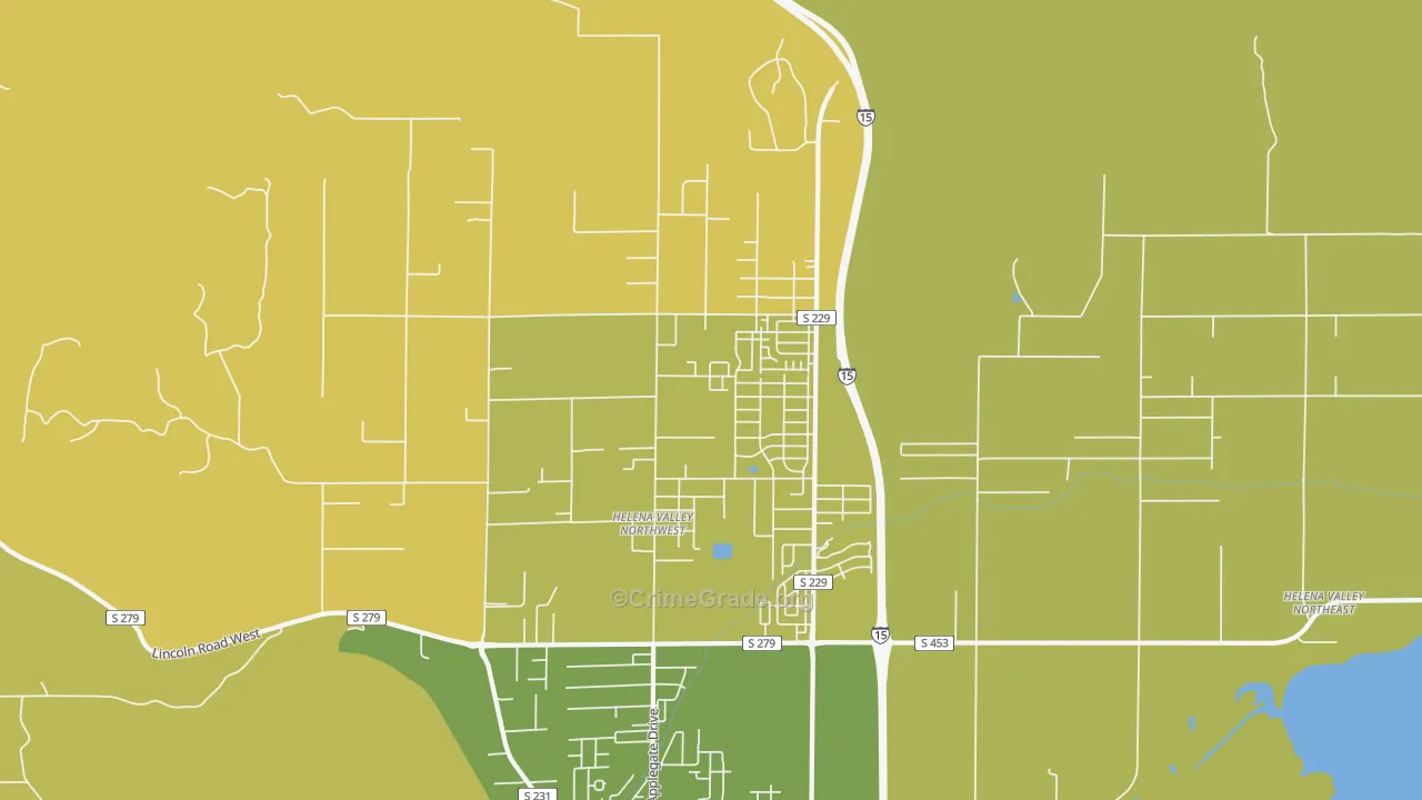 Helena Valley Northwest, MT Map of Vehicle Theft Rates
