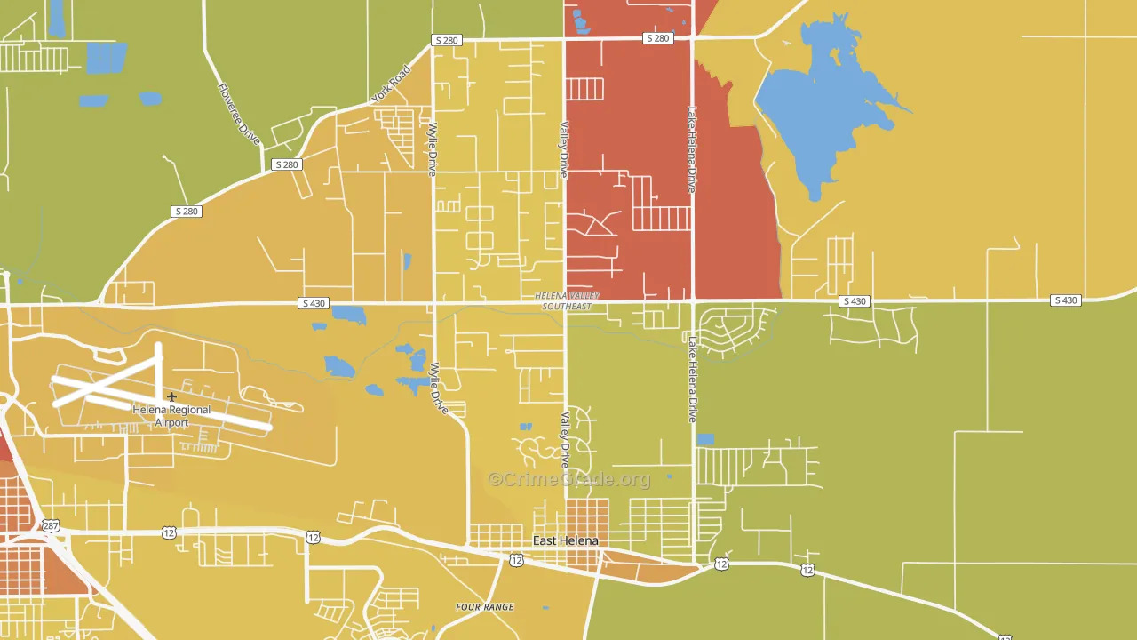 Helena Valley Southeast, MT Map of Vehicle Theft Rates