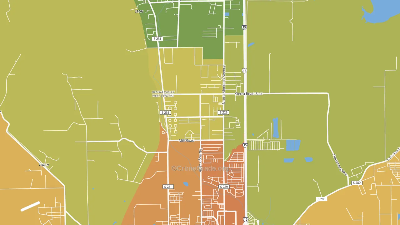 Helena Valley West Central, MT Map of Vehicle Theft Rates