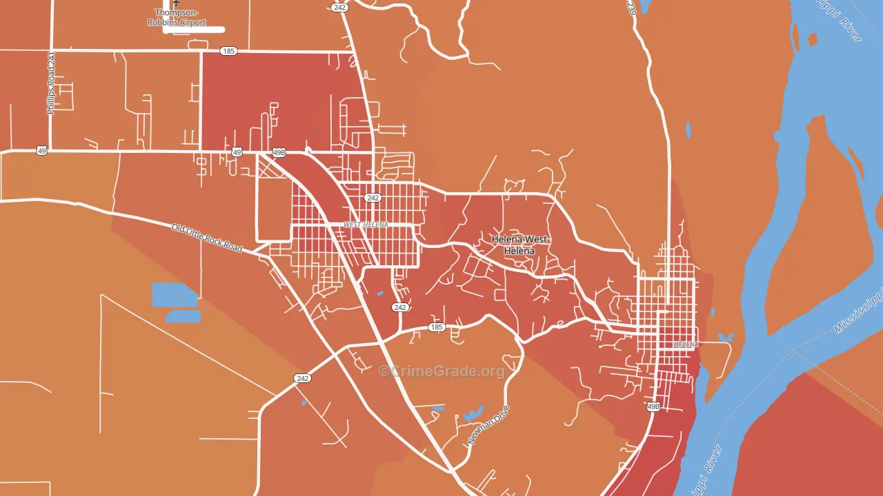Helena-West Helena, AR Map of Vehicle Theft Rates