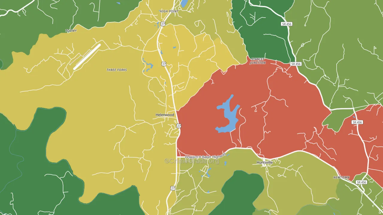Helenwood, TN Map of Vehicle Theft Rates