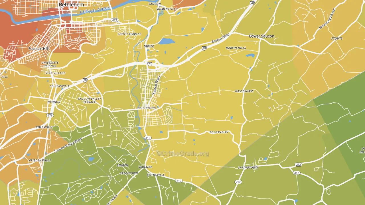 Hellertown, PA Map of Vehicle Theft Rates