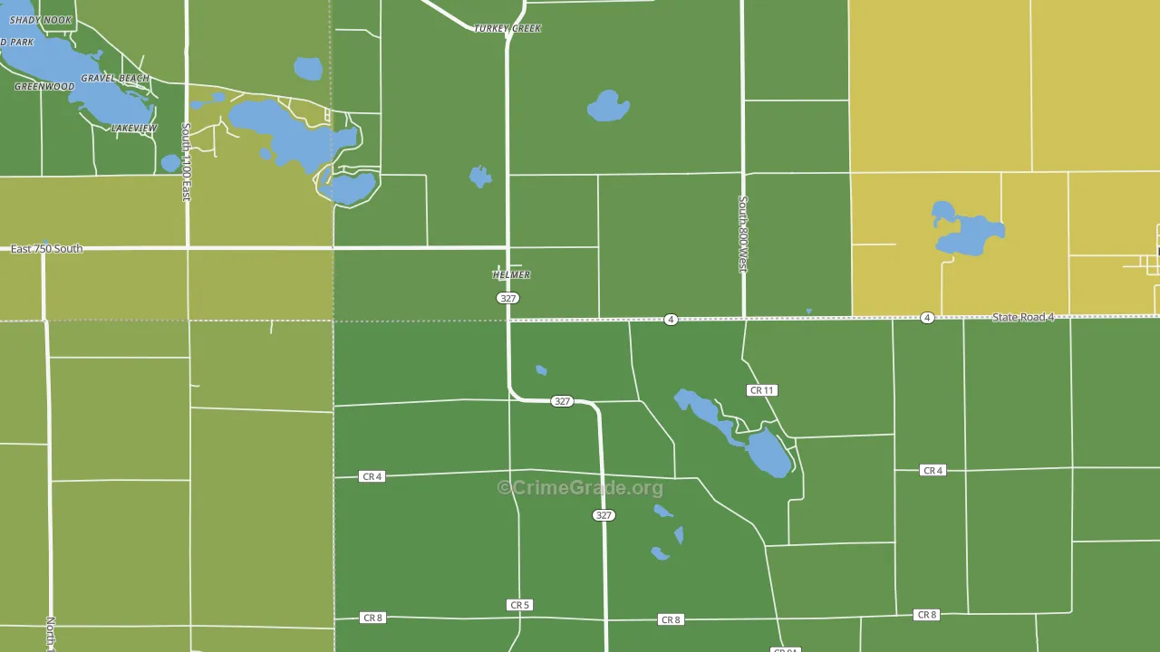 Helmer, IN Map of Vehicle Theft Rates
