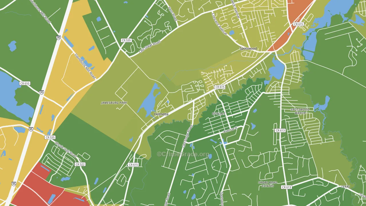 Helmetta, NJ Map of Vehicle Theft Rates
