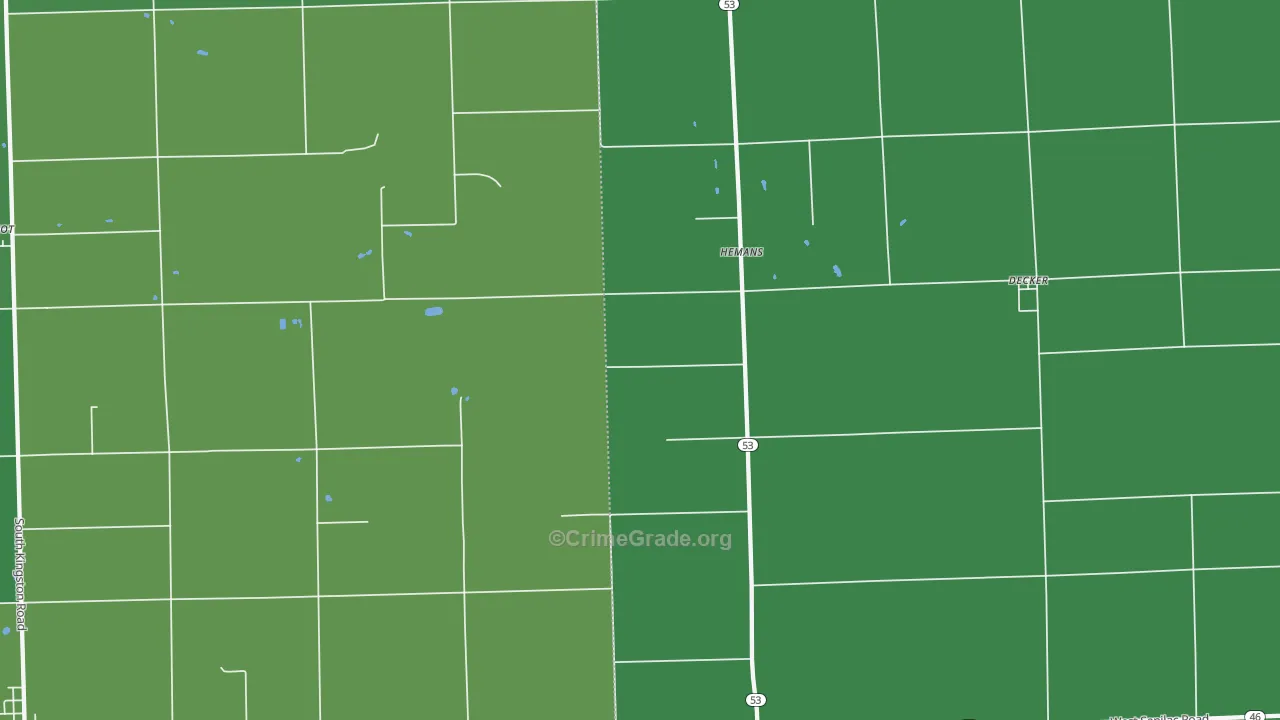 Hemans, MI Map of Vehicle Theft Rates