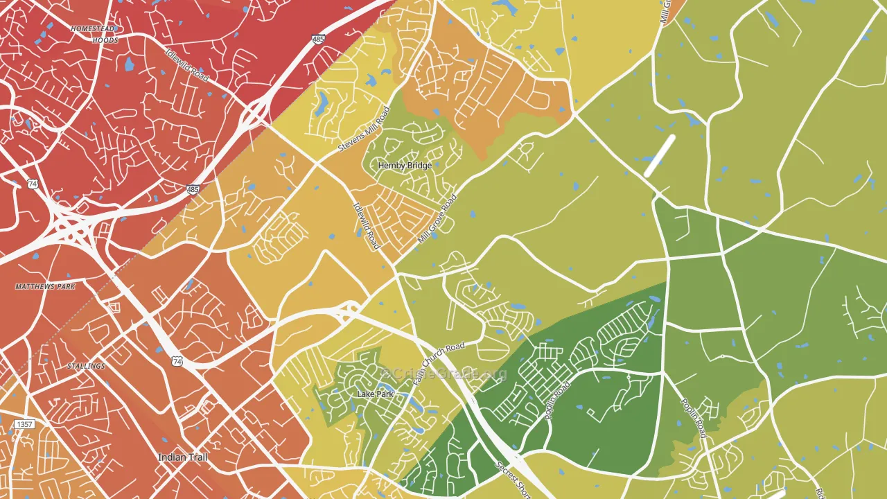 Hemby Bridge, NC Map of Vehicle Theft Rates