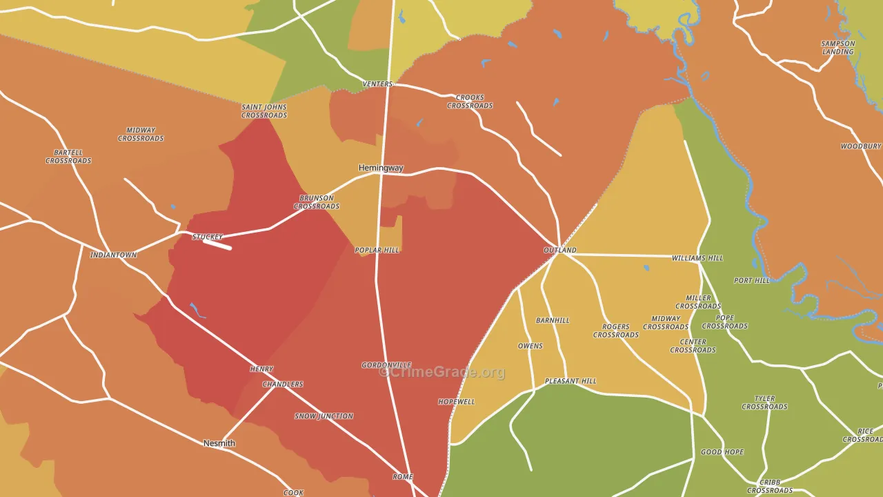 Hemingway, SC Map of Vehicle Theft Rates