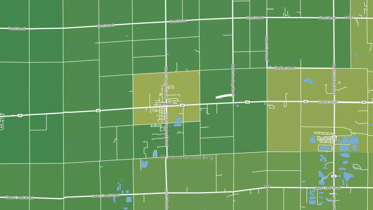 Hemlock, MI Map of Vehicle Theft Rates