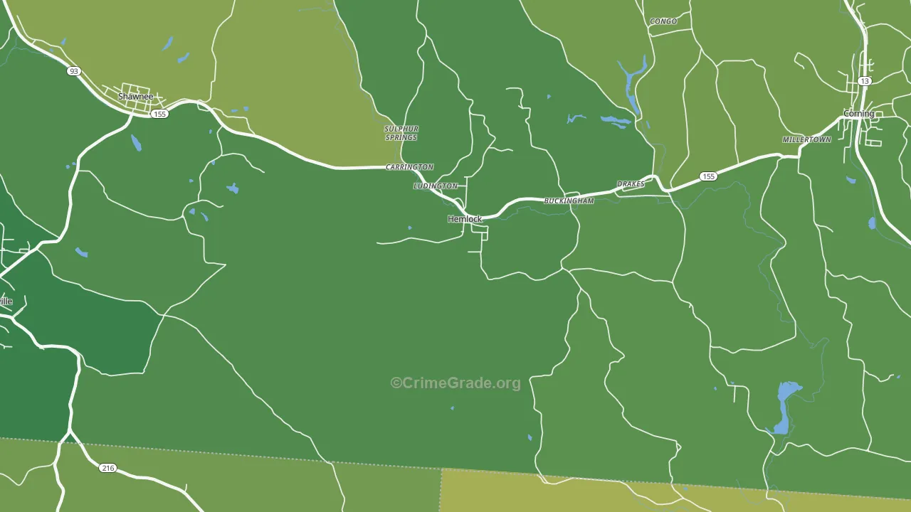Hemlock, OH Map of Vehicle Theft Rates