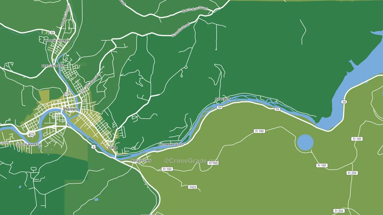 Hemlock, PA Map of Vehicle Theft Rates