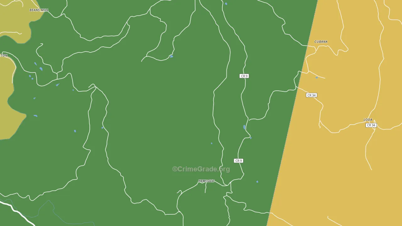 Hemlock, WV Map of Vehicle Theft Rates