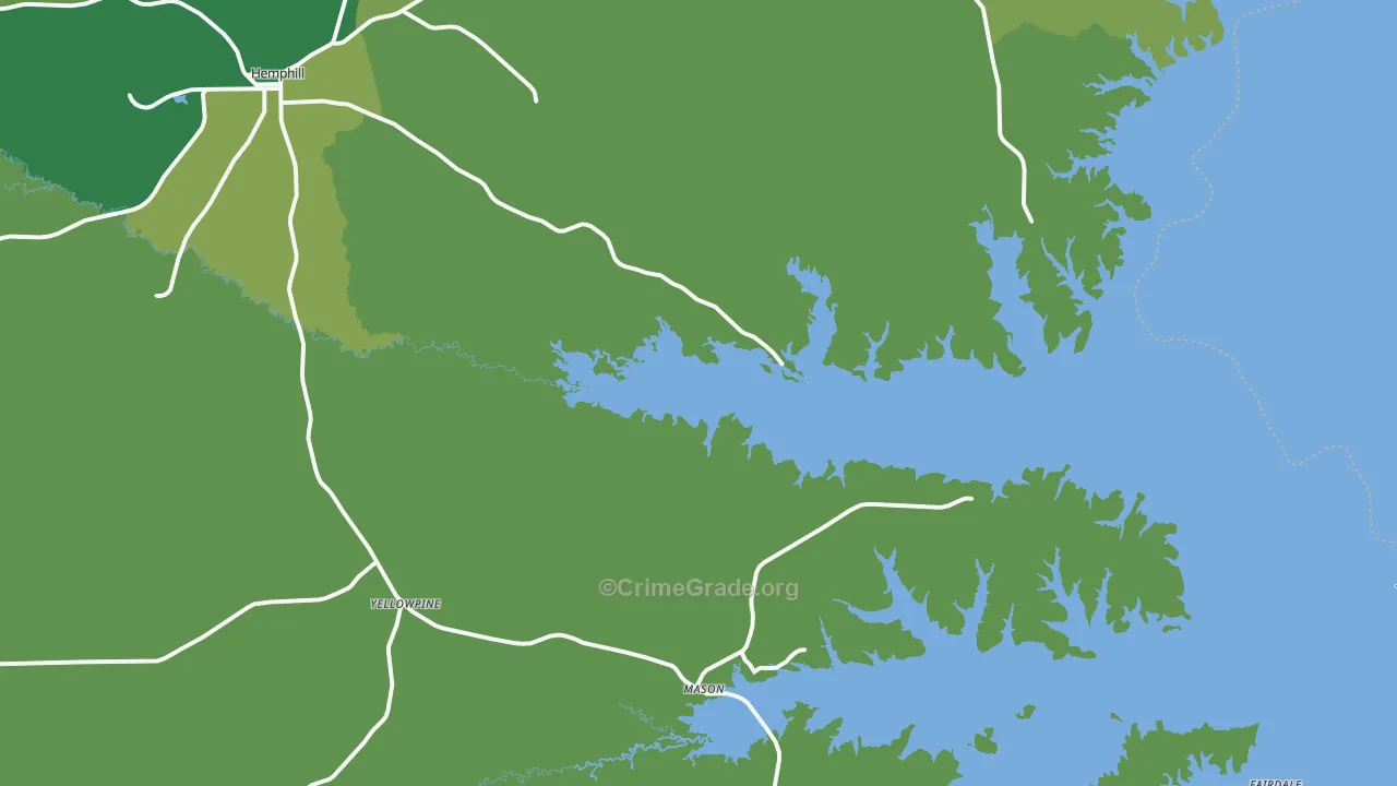Hemphill, TX Map of Vehicle Theft Rates