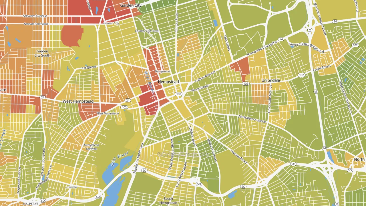 Hempstead, NY Map of Vehicle Theft Rates