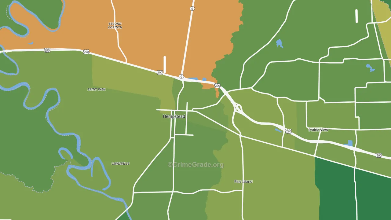 Hempstead, TX Map of Vehicle Theft Rates