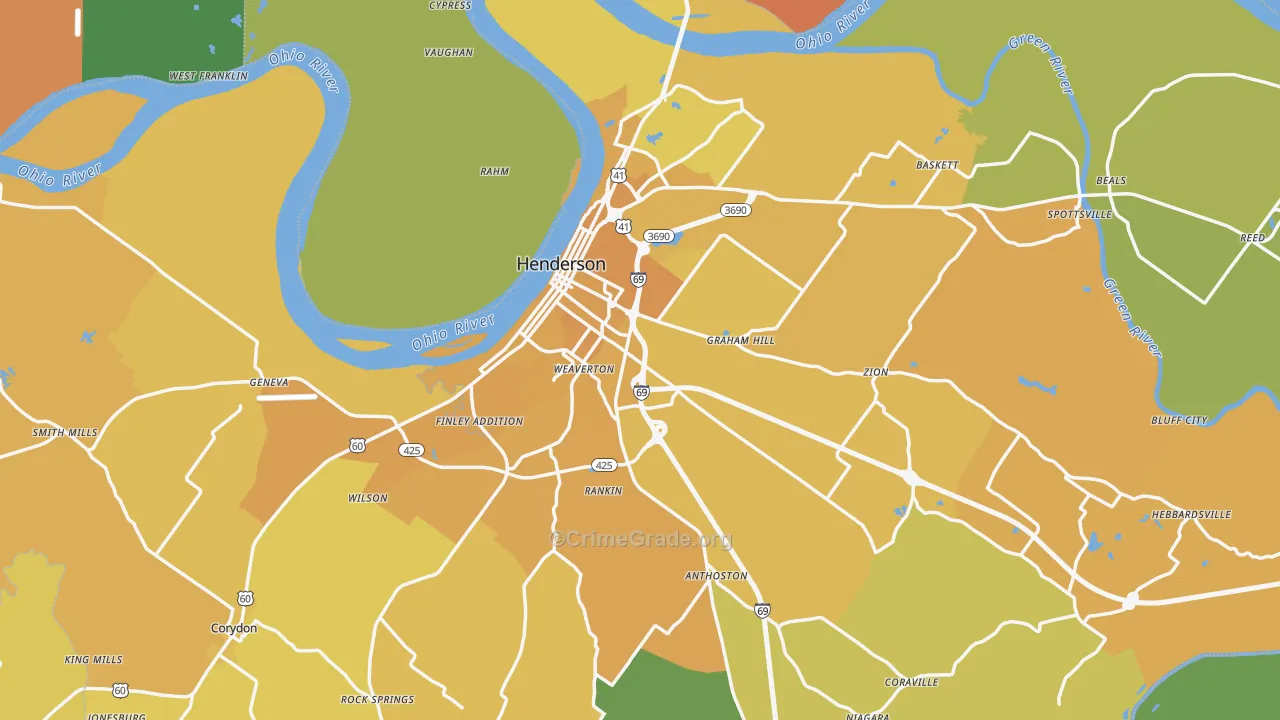 Henderson County, KY Map of Vehicle Theft Rates