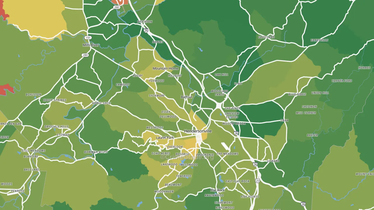 Henderson County, NC Map of Vehicle Theft Rates