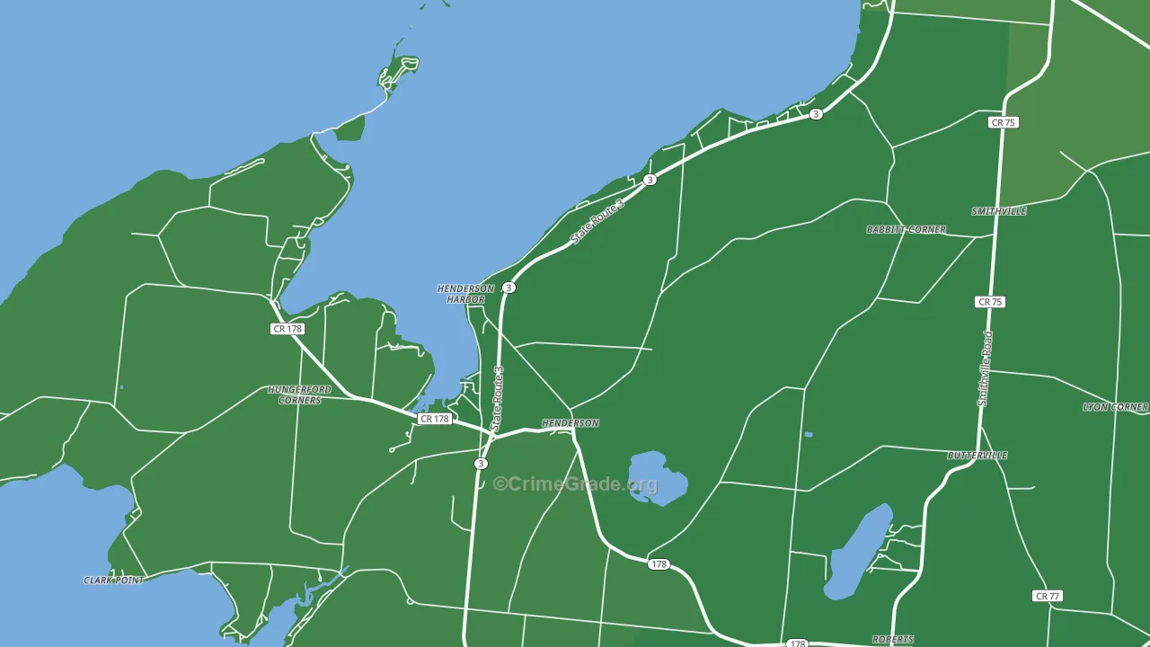 Henderson Harbor, NY Map of Vehicle Theft Rates