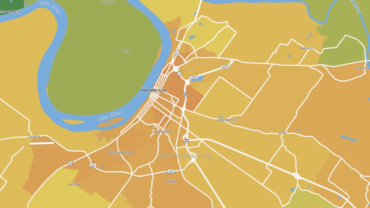 Henderson, KY Map of Vehicle Theft Rates