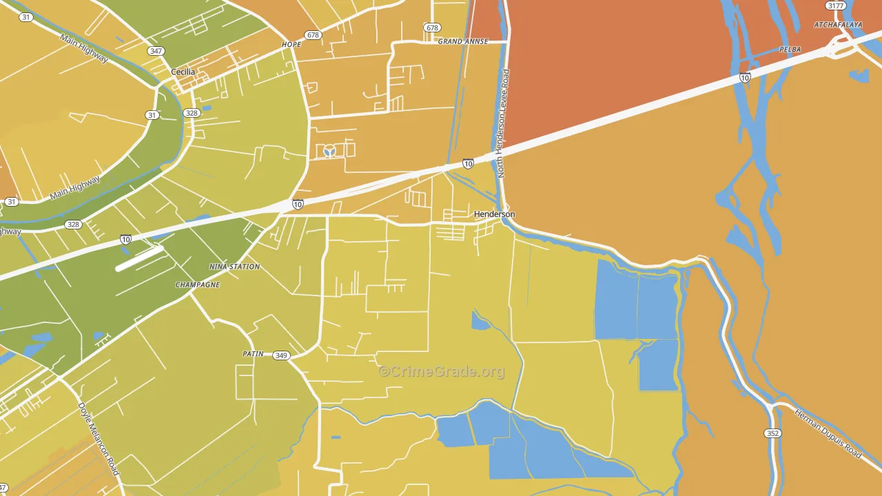 Henderson, LA Map of Vehicle Theft Rates