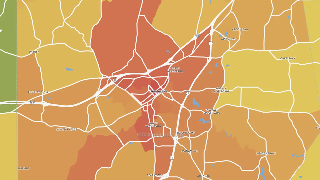 Henderson, NC Map of Vehicle Theft Rates