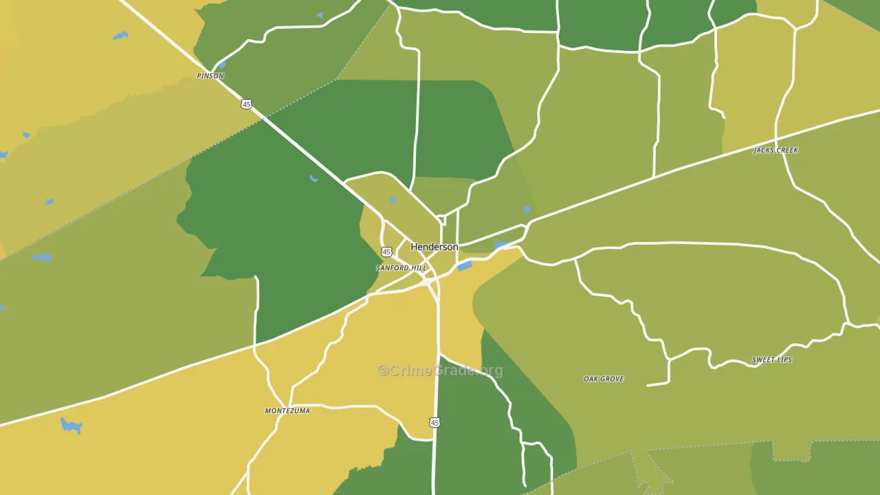 Henderson, TN Map of Vehicle Theft Rates