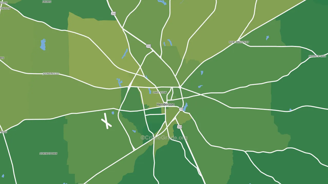 Henderson, TX Map of Vehicle Theft Rates