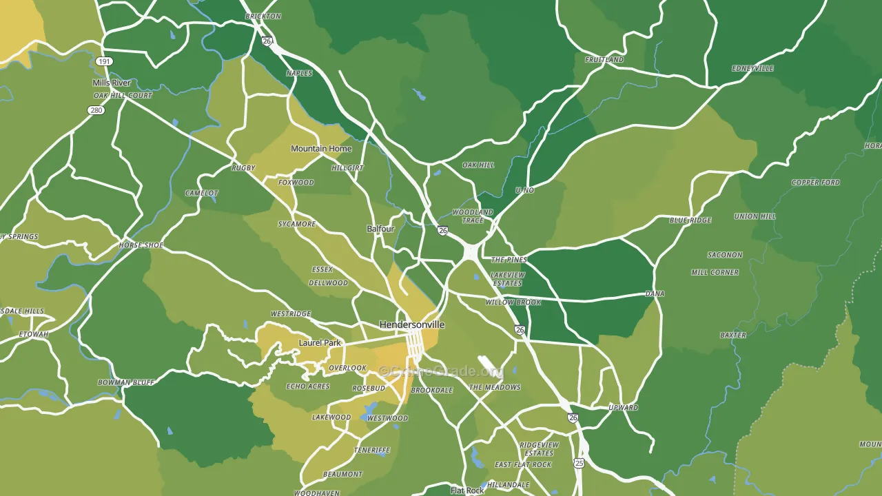 Hendersonville, NC Map of Vehicle Theft Rates
