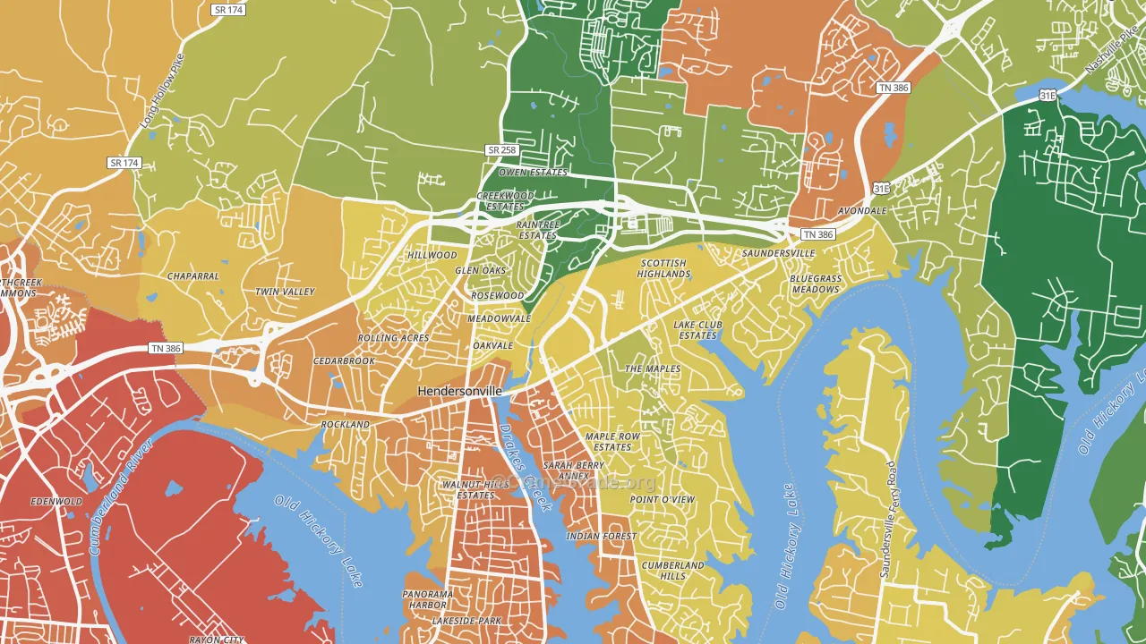Hendersonville, TN Map of Vehicle Theft Rates