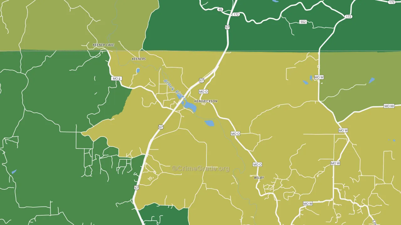 Hendrickson, MO Map of Vehicle Theft Rates