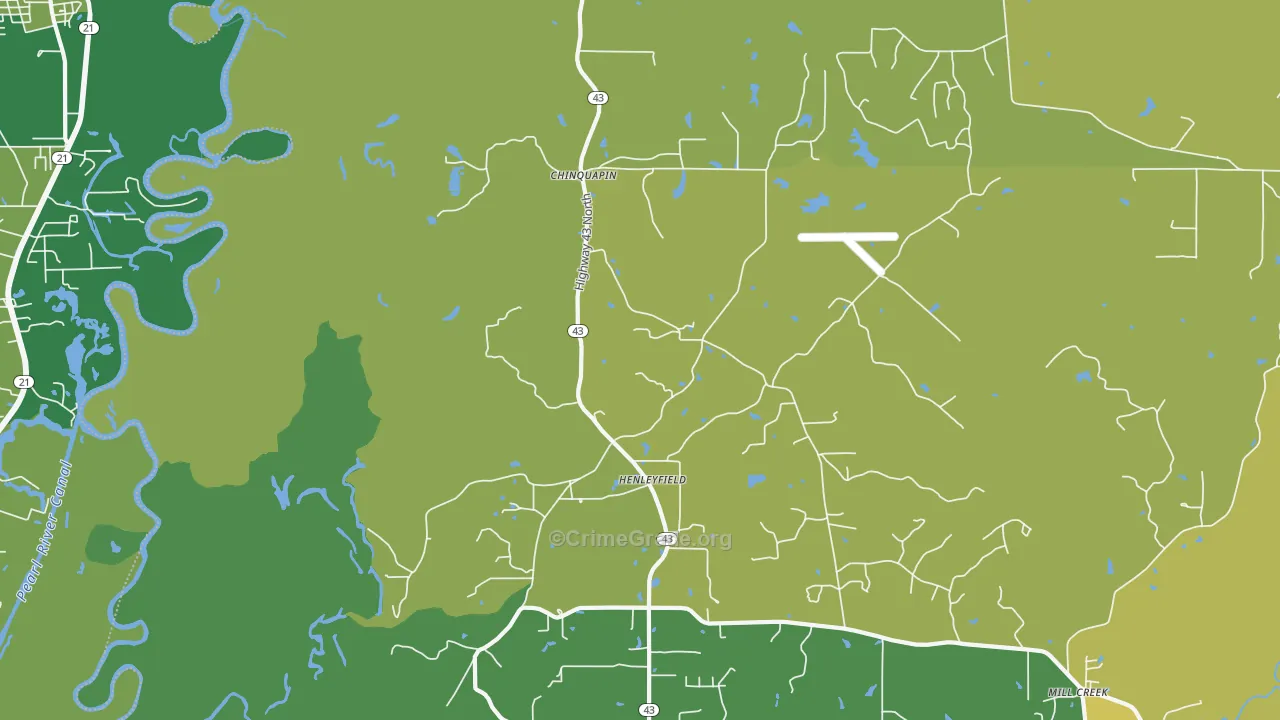 Henleyfield, MS Map of Vehicle Theft Rates