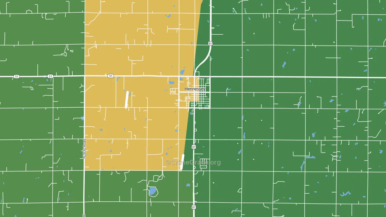 Hennessey, OK Map of Vehicle Theft Rates