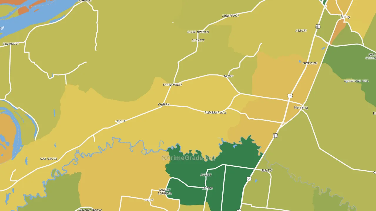 Henning, TN Map of Vehicle Theft Rates