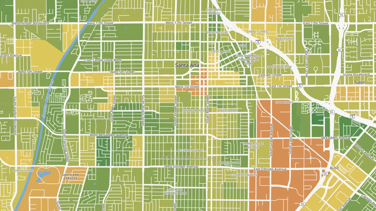 Henninger Park, Santa Ana, CA Map of Vehicle Theft Rates