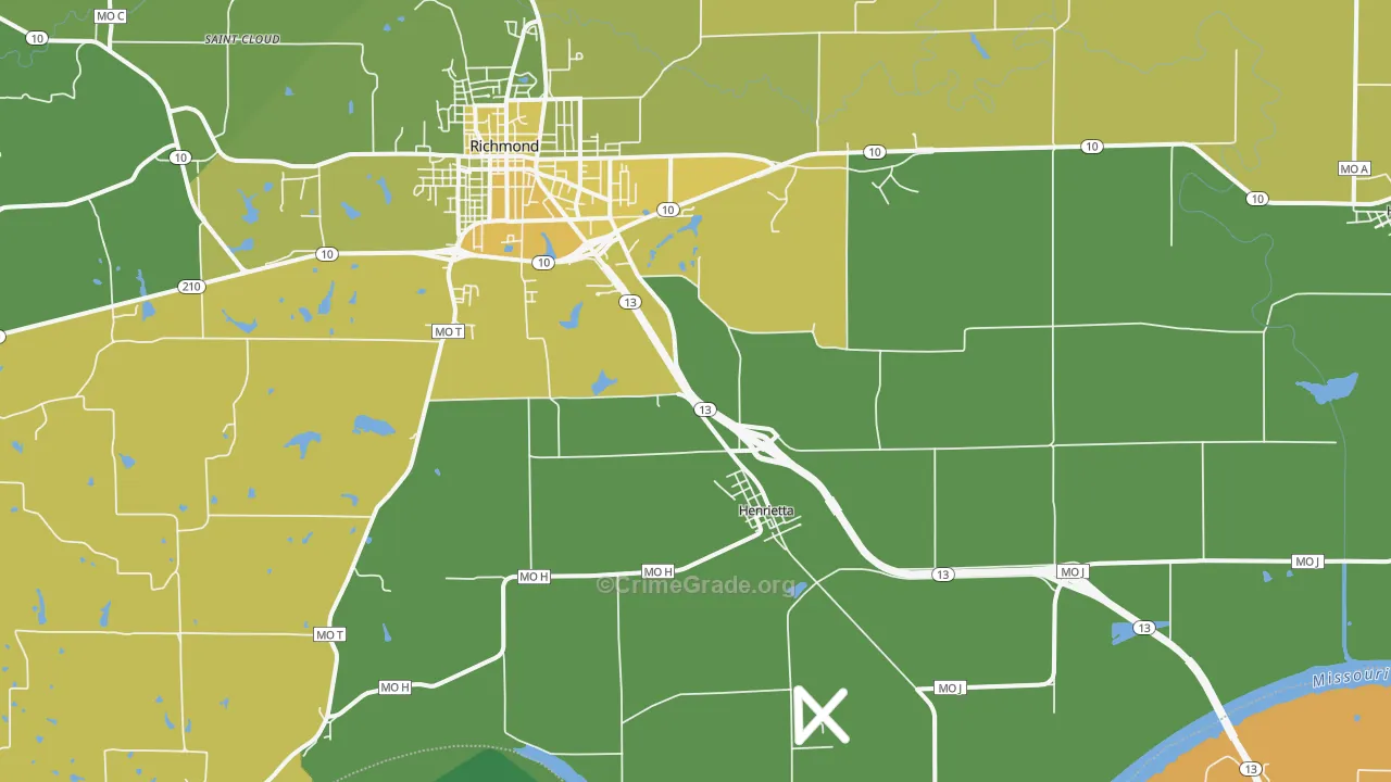 Henrietta, MO Map of Vehicle Theft Rates