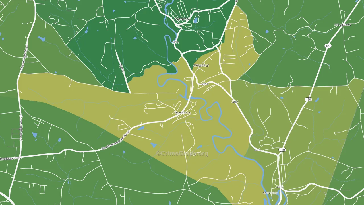 Henrietta, NC Map of Vehicle Theft Rates
