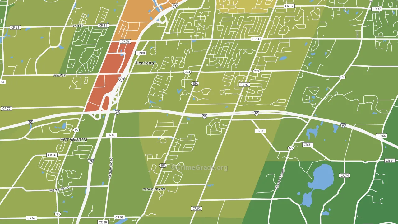 Henrietta, NY Map of Vehicle Theft Rates