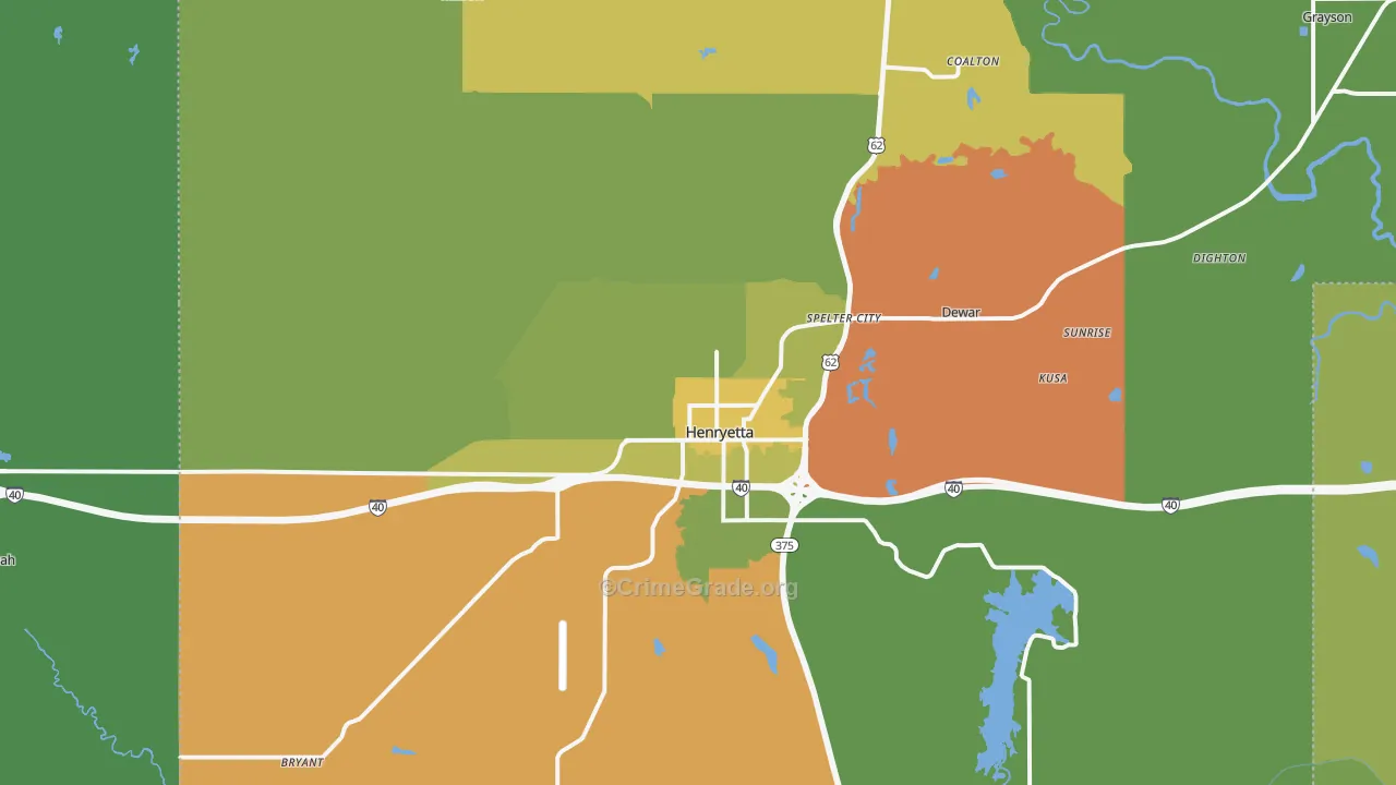 Henryetta, OK Map of Vehicle Theft Rates