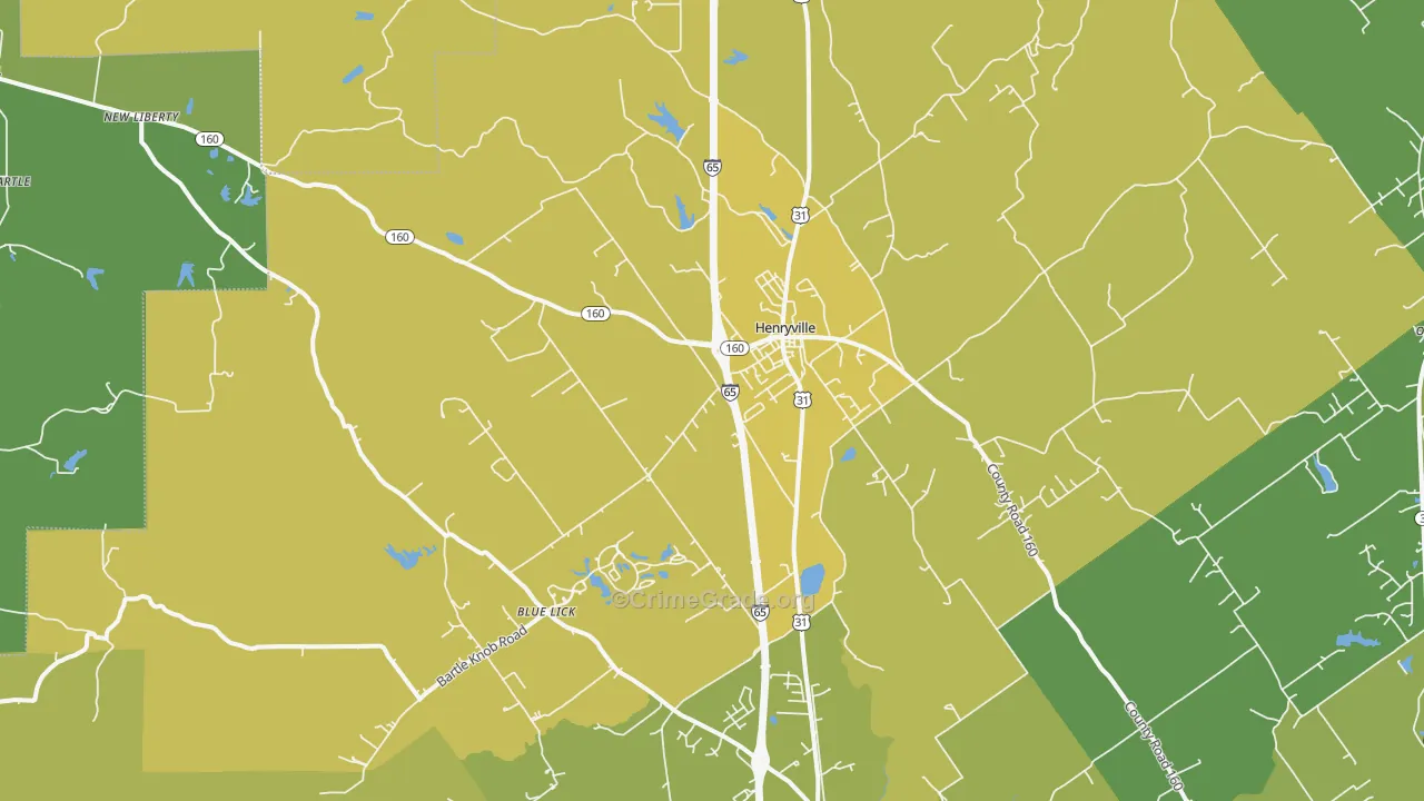 Henryville, IN Map of Vehicle Theft Rates