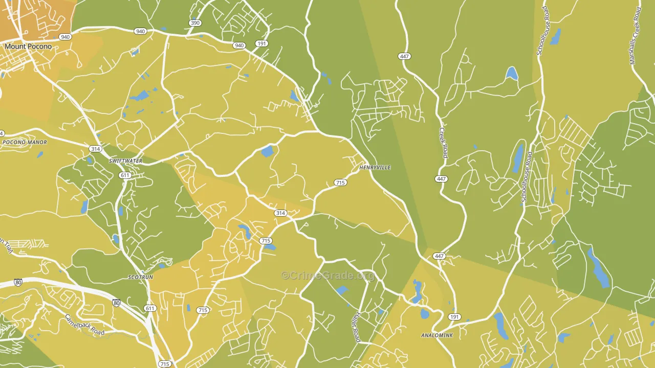 Henryville, PA Map of Vehicle Theft Rates