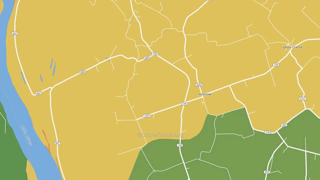 Henshaw, KY Map of Vehicle Theft Rates